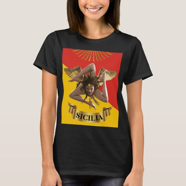 Sicilien / Sicilien Medusa Trinacria T Shirt (Framsida)