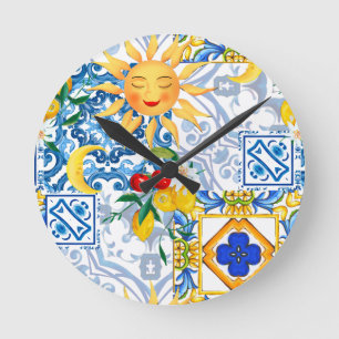 Sicilien sol,citron,majolica,Bord Springer Rund Klocka