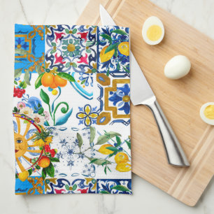 Sicilien stil,sommarkonst,citroner apron kökshandduk