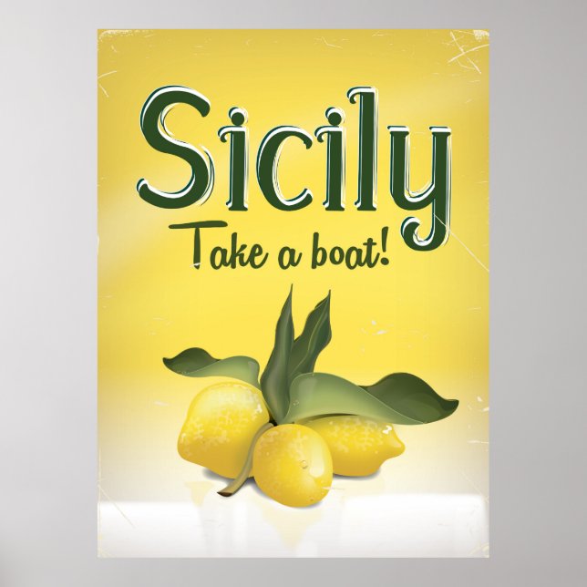 Sicilien - Ta en båt vintage citron resa affisch (Framsidan)
