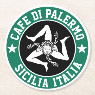 Sicilien Trinacria Din text Underlägg Papper Rund