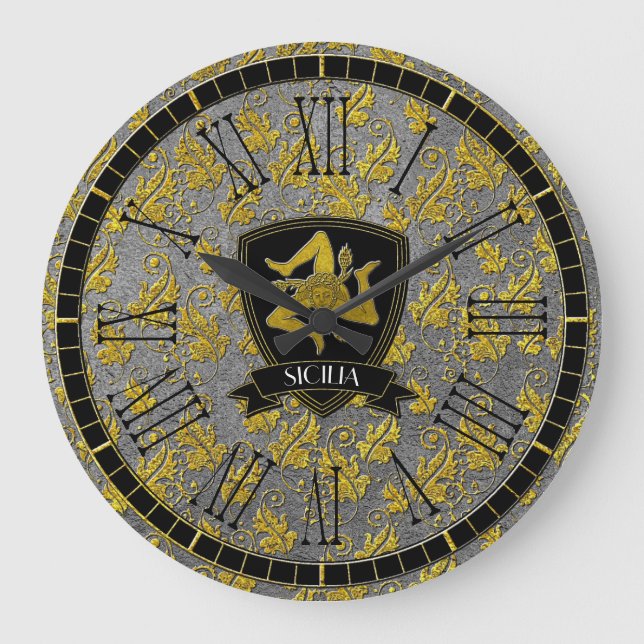 Sicilien Trinacria Elegant Guld Silver Stor Klocka (Framsida)