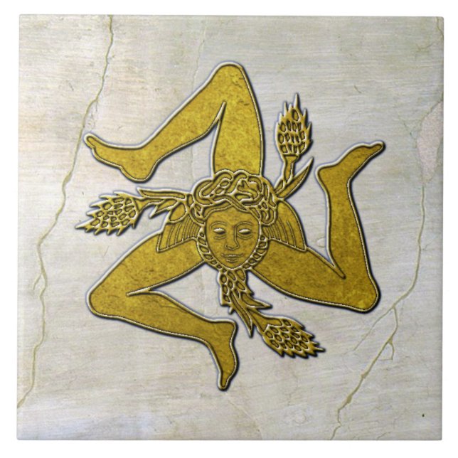 Sicilien Trinacria Guld på Fresco Mönster Kakelplatta (Framsidan)