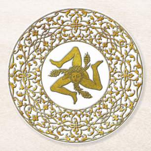 Sicilien Trinacria och Filigree Underlägg Papper Rund