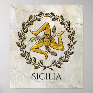 Sicilien Trinacria Olive utandning Din text Poster