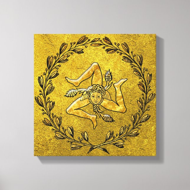 Sicilien Trinacria Olive-utandning i Guld Canvastryck (Framsida)