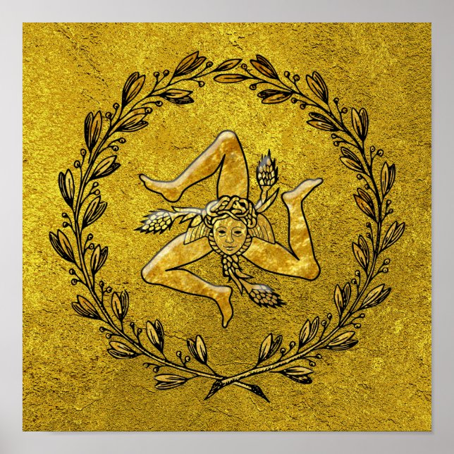 Sicilien Trinacria Olive-utandning i Guld Poster (Framsidan)