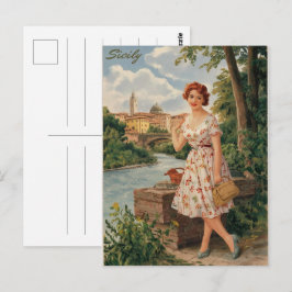 Sicilien vintage italiensk dam i landet 50-tal vykort