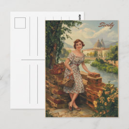 Sicilien vintage italiensk dam i landet 50-tal vykort