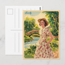 Sicilien vintage italiensk dam i landsbygden 50-ta vykort