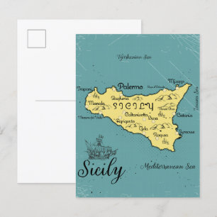 Sicilien Vintage Sjökarte Inbjudan Vykort