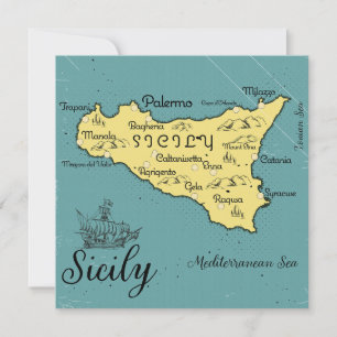 Sicilien Vintage Sjökarte Inbjudningar