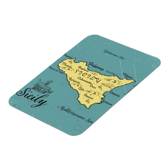 Sicilien Vintage Sjökarte Magnet (Vänstra Sidan)