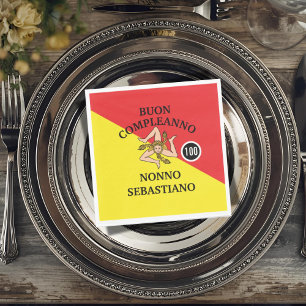 Siciliens flagga Buon Compleanno eller Anniversari Pappersservett