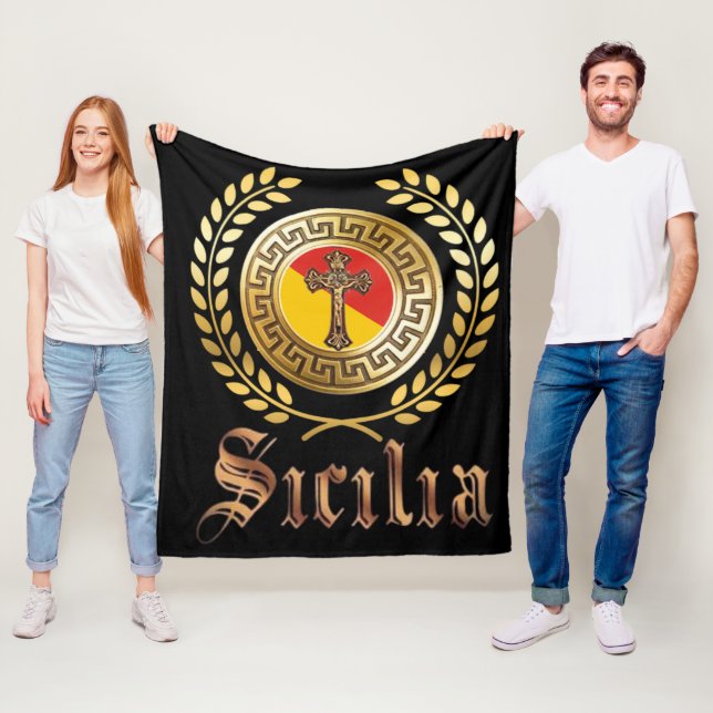 Siciliens Flagga och Crucifix Fleecefilt (På plats)