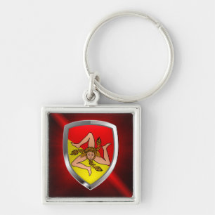 Siciliens mettaliska emblem fyrkantig silverfärgad nyckelring