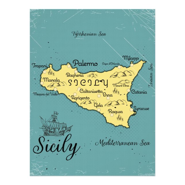 Siciliens Vintage Nautical Karta Fototryck (Framsidan)