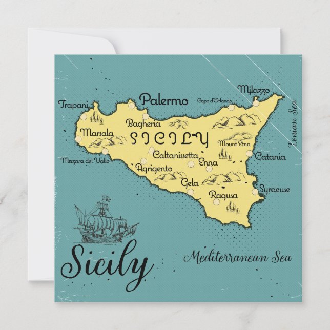 Siciliens Vintage Nautical Karta Inbjudningar (Framsida)