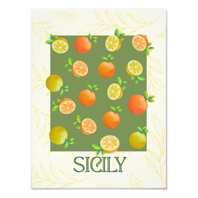 Sicily Citrus Wall Art Italiensk Orange & Lemon Fototryck (Framsidan)