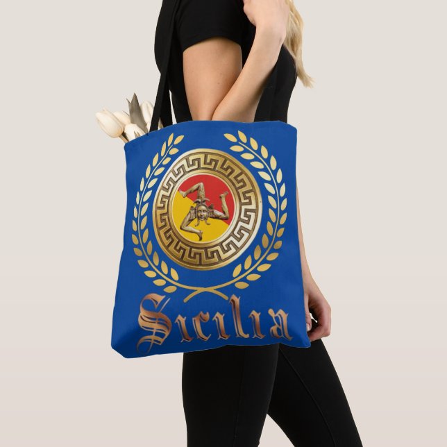 Sicily Flagga och Emblem Gift Tote Bag Tygkasse (Närbild)