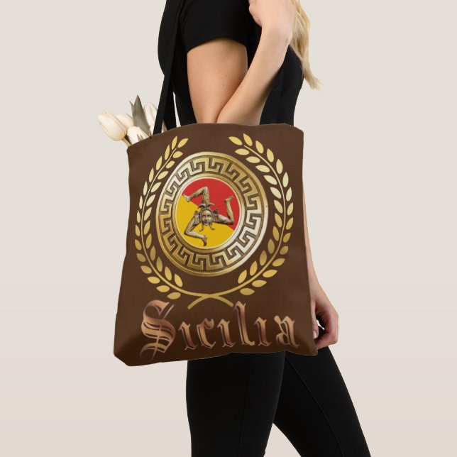 Sicily Flagga och Emblem Gift Tote Bag Tygkasse (Närbild)