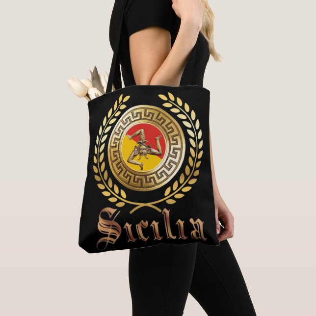 Sicily Flagga och Emblem Gift Tote Bag Tygkasse (Närbild)