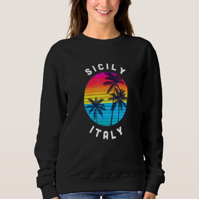 Sicily Italy Vacation Souvenir Sunset Beach T Shirt (Framsida)