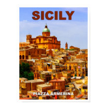 Sicily Piazza Armerina Travel Poster