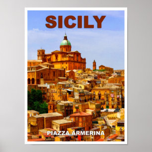 Sicily Piazza Armerina Travel Poster
