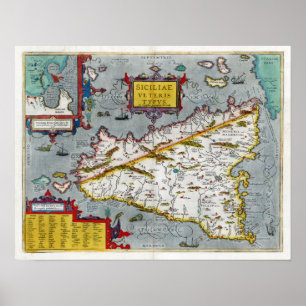 Sicily renaissancekarta 1592 poster