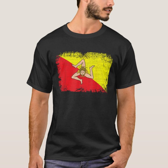 Sicily Sicilia Sicilian Flagga T Shirt (Framsida)