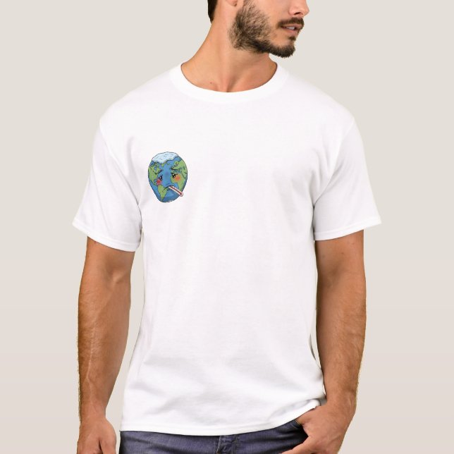 Sick Cartoon Earth Character With Thermometer T Shirt (Framsida)