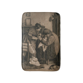 Sick Young Girl Stöds av Far och Mor Badrumsmatta