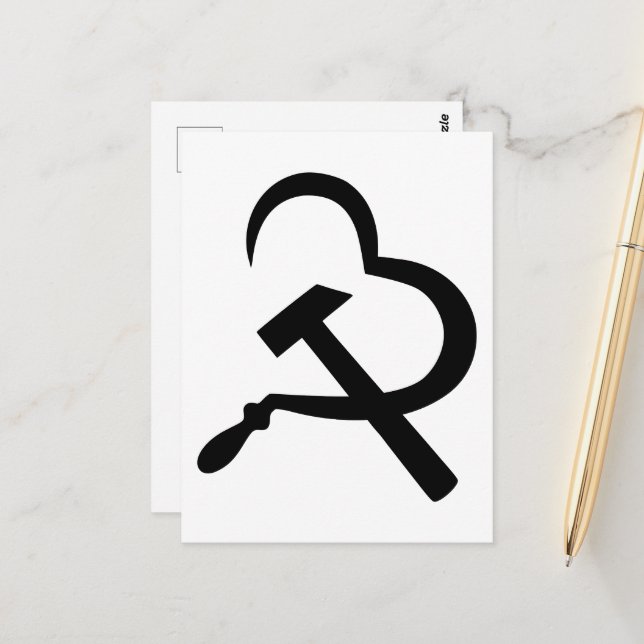 Sickle And Hammer, Heart, Love, Communism Vykort (Fram/Back In Situ)