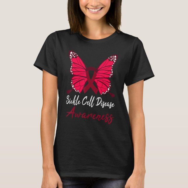 Sickle Cell Disease Awareness Butterfly Burgundy S T Shirt (Framsida)