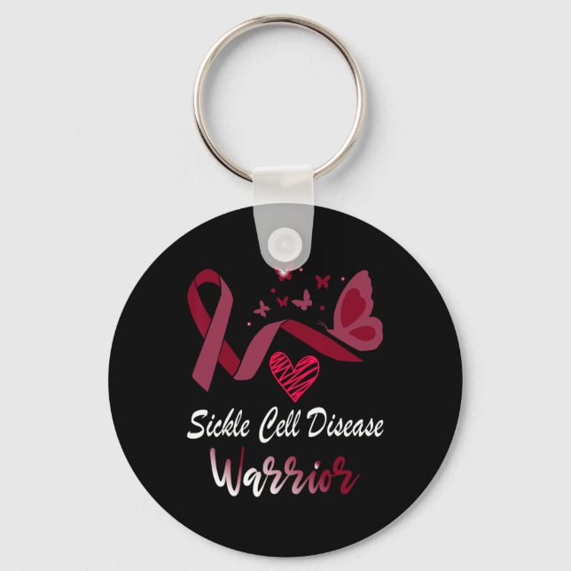 Sickle Cell Disease Warrior Butterfly Burgundy Rib Nyckelring (Framsida)