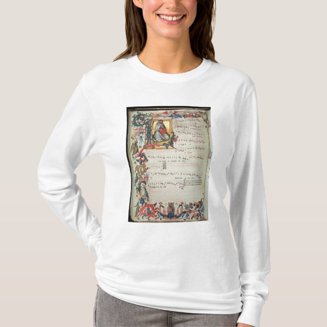 Sida av det musikaliska beteckningssystemet med t-shirt (Framsida)