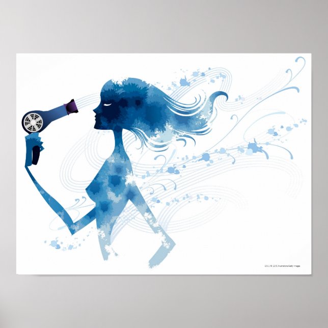 Sida av kvinnan som blåser långdraget hår poster (Framsidan)