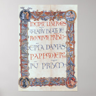 Sida av text med en floriated gräns poster