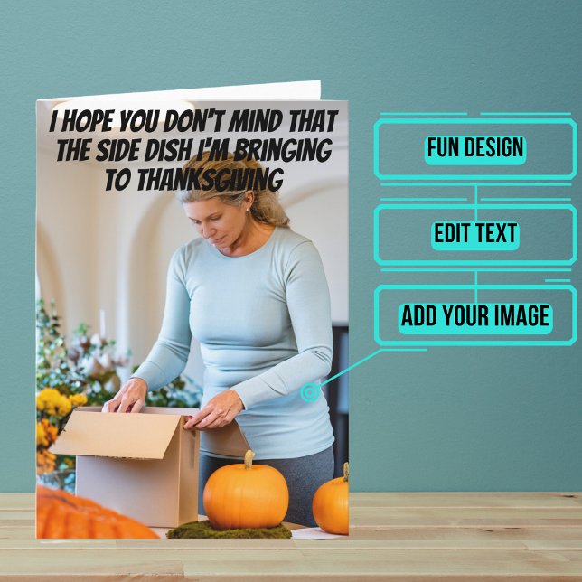 Sida Dish of Vin Funny Thanksgiving Kort (Share your gratitude this year with a Thanksgiving greeting card using a fun and funny design.)