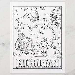 sida för färgning av michigan-tillstånd och fakta reklamblad