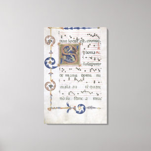 Sida för Ms 564 f.13v med historiated initialt "S Canvastryck