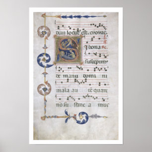 Sida för Ms 564 f.13v med historiated initialt "S Poster