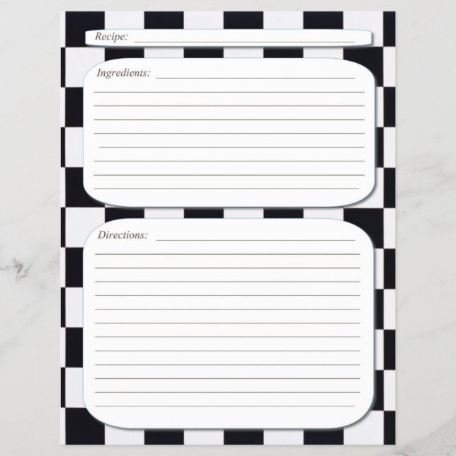 Sida för svartvita utcheckade recept reklamblad (Framsidan)