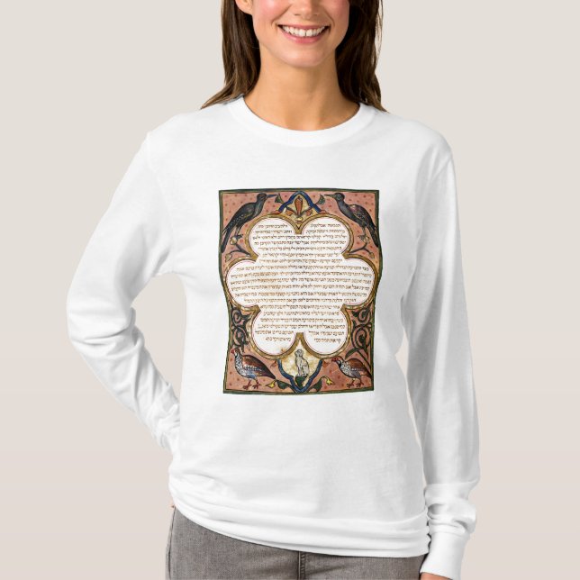 Sida från en hebréisk bibel med fåglar, 1299 tee shirt (Framsida)