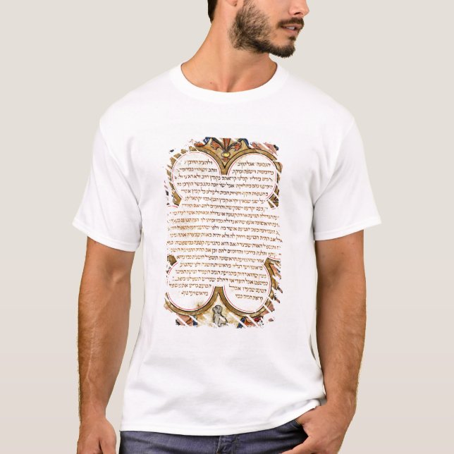 Sida från en hebréisk bibel med fåglar, 1299 tee shirt (Framsida)