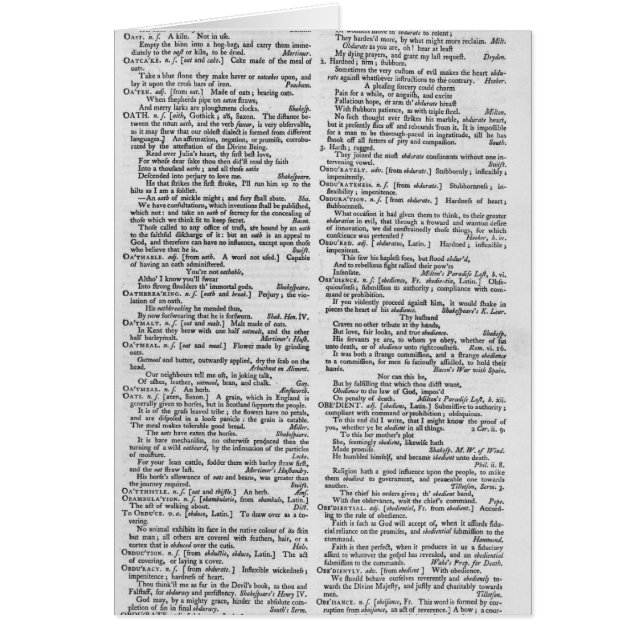 Sida från en ordbok hälsningskort (Framsidan)