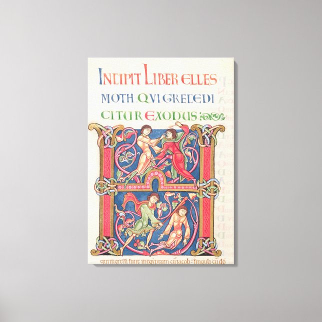 Sida från Winchester Bible, c.1150-80 Canvastryck (Framsida)