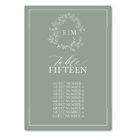 Sida Grönt Leafy Vapensköld Monogram Bröllop Bord  Bordsnummer