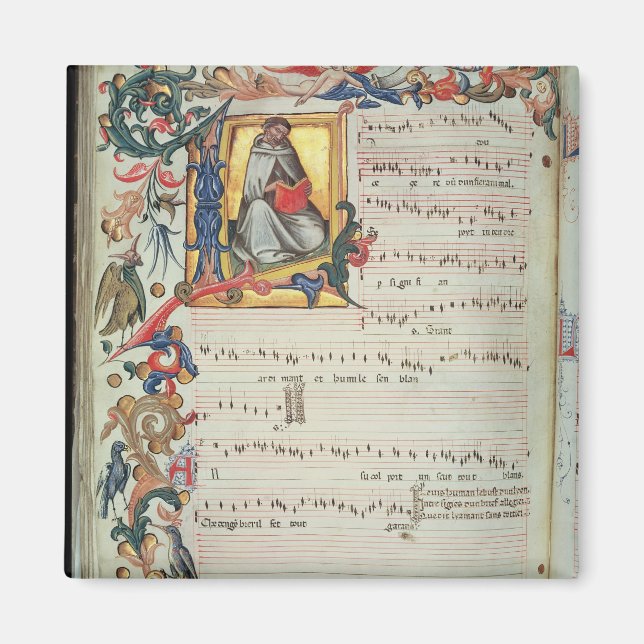 Sida med musikalisk notation med historik magnet (Framsidan)
